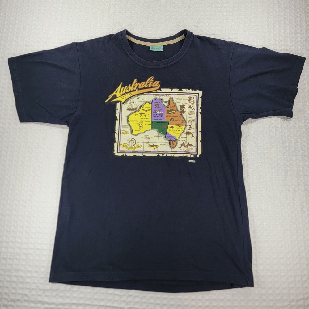 Classic Roo Australia Map Vintage 90s Souvenir T-Shirt Navy Blue Mens Medium - Picture 2 of 8
